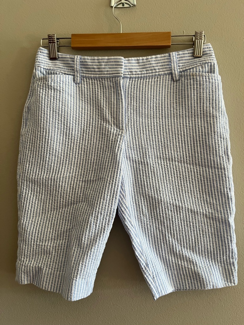 Talbots Women's Blue and White Seersucker Shorts